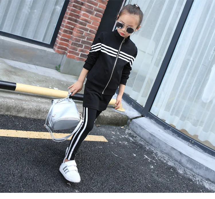 Новая Осень детские Наборы платье + пальто брюки 3pic наборы Девушка Комплект