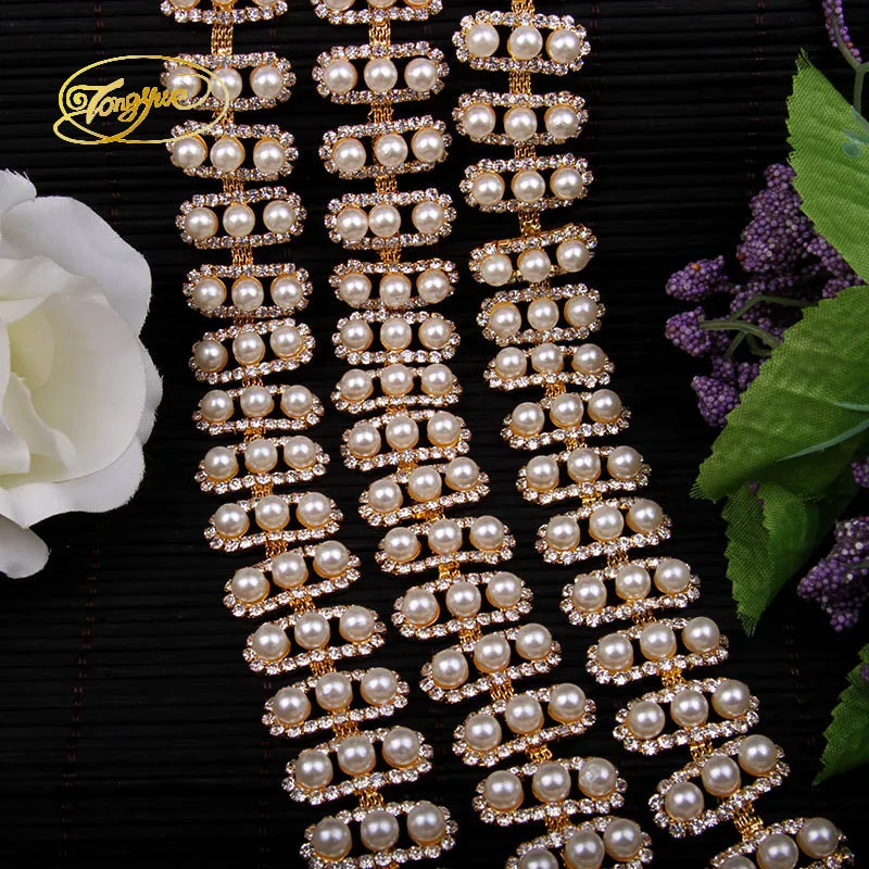 1 ярд Золотой Серебряный бисерный жемчужный горный хрусталь отделка свадебный