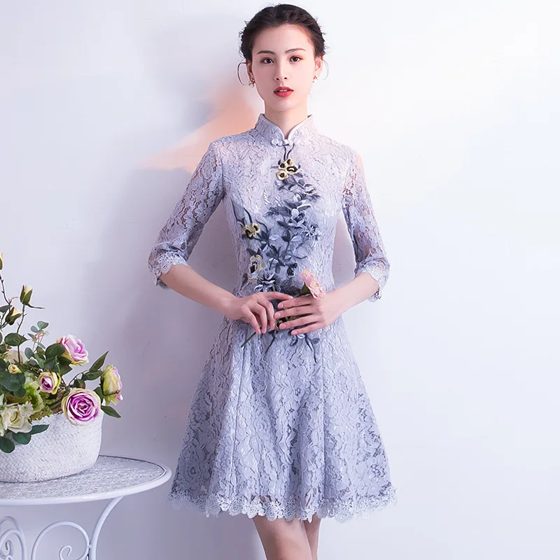 Сексуальное Мини Cheongsam Летнее традиционное китайское стильное платье женские