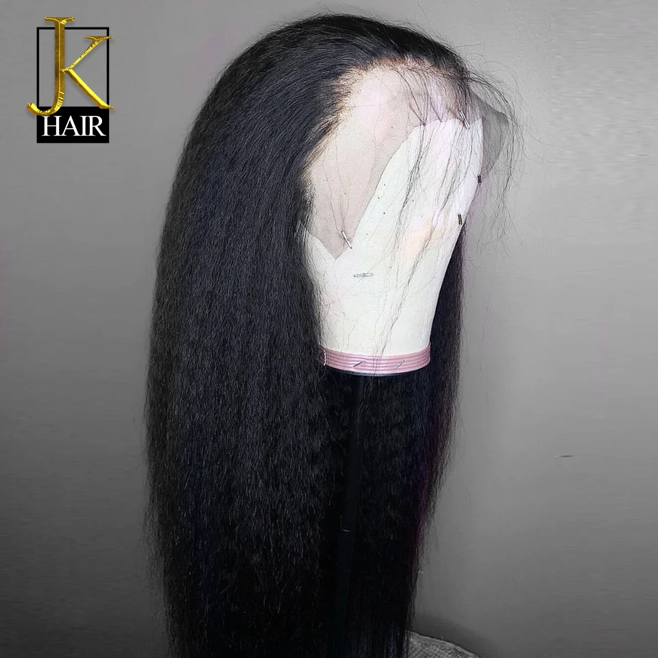 JK кудрявый прямой парик 13x4 Remy бразильский кружевной передний парик человеческих волос для женщин натуральный черный цвет парик с волосами младенца