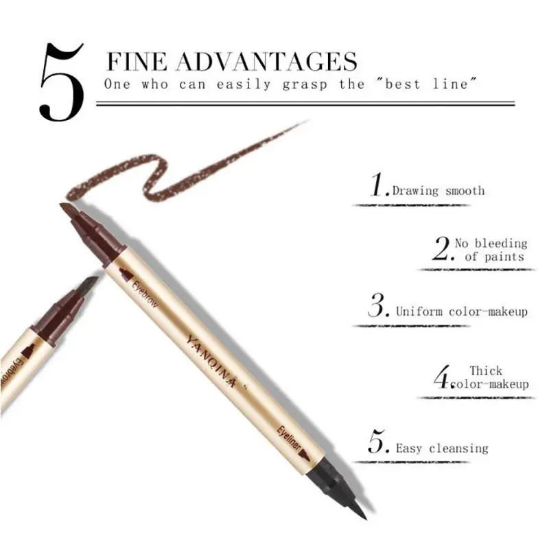 Новая Водонепроницаемая Двусторонняя подводка для глаз и бровей жидкая ручка