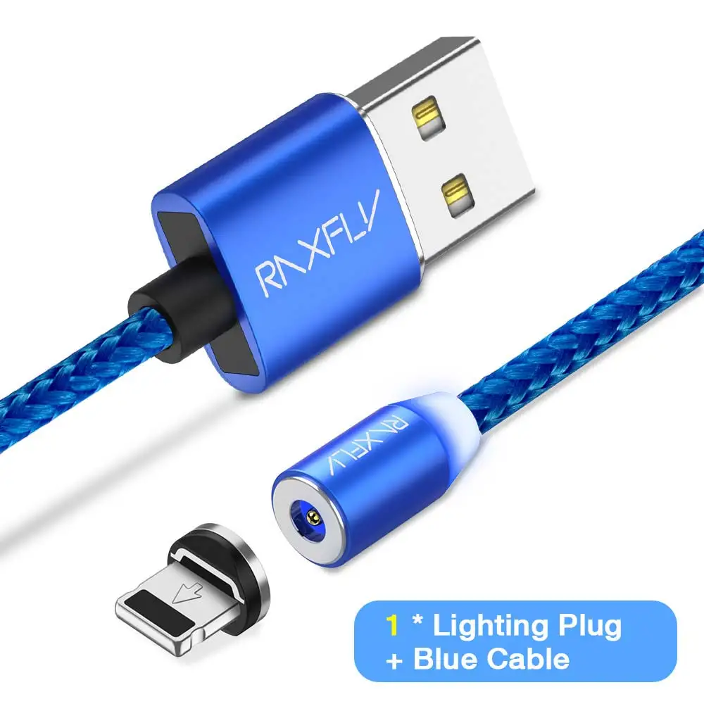 RAXFLY Магнитный зарядный кабель для iPhone XS магнит зарядное устройство Micro USB Lightning Кабель для samsung Магнитный кабель Тип C зарядный провод магнитная зарядка зарядка магнитная провод для зарядки - Цвет: Blue Cable For IOS