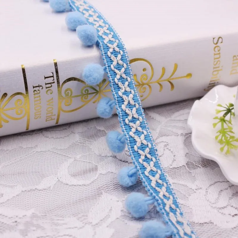 1.5cm Light blue 1 ярд, богемная кружевная отделка, этническая кружевная лента с вышивкой, разноцветный круглый шар, кисточка, помпон, бусины, подвесные воротники, аксессуары для самостоятельного изготовления - Цвет: 1.5cm Light blue