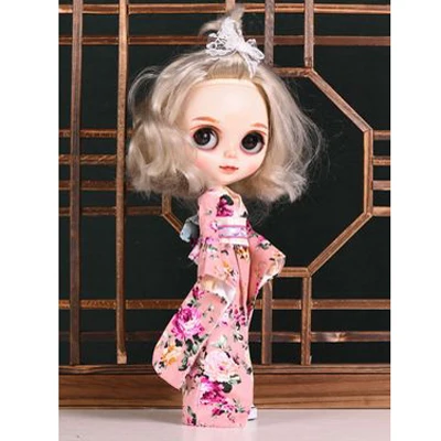 pink Новое поступление, 1 шт., 1/6 платье для куклы Blyth, голубое, розовое цветное кимоно, одежда для Барби, лички, Курна 30 см, Одежда для куклы, 5 цветов - Цвет: pink