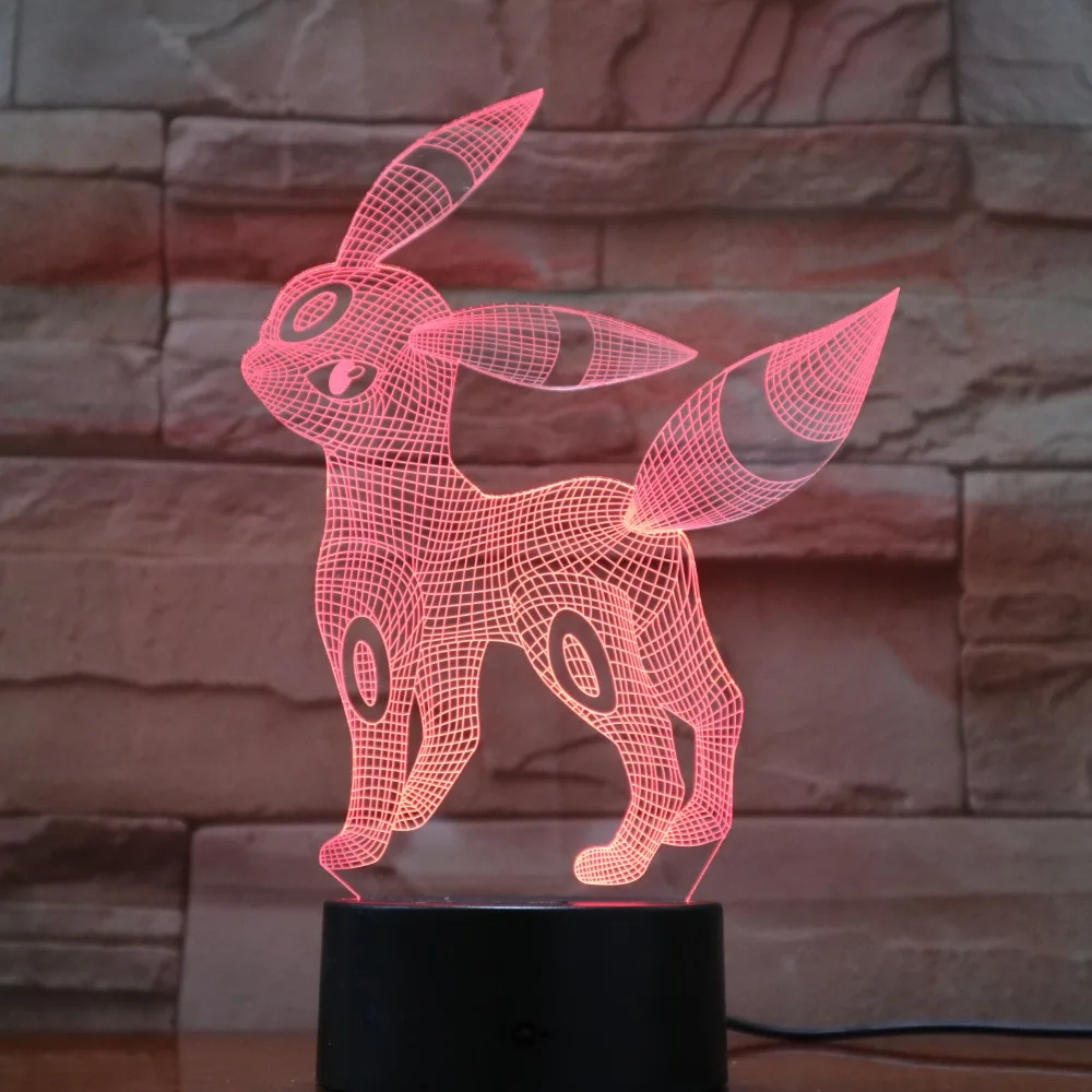 Покемон умбреон 3D акриловый ночник USB спящий свет 3AA батарея 7 цветов пеленальный столик лампа Спальня Декор Детский подарок GX-825