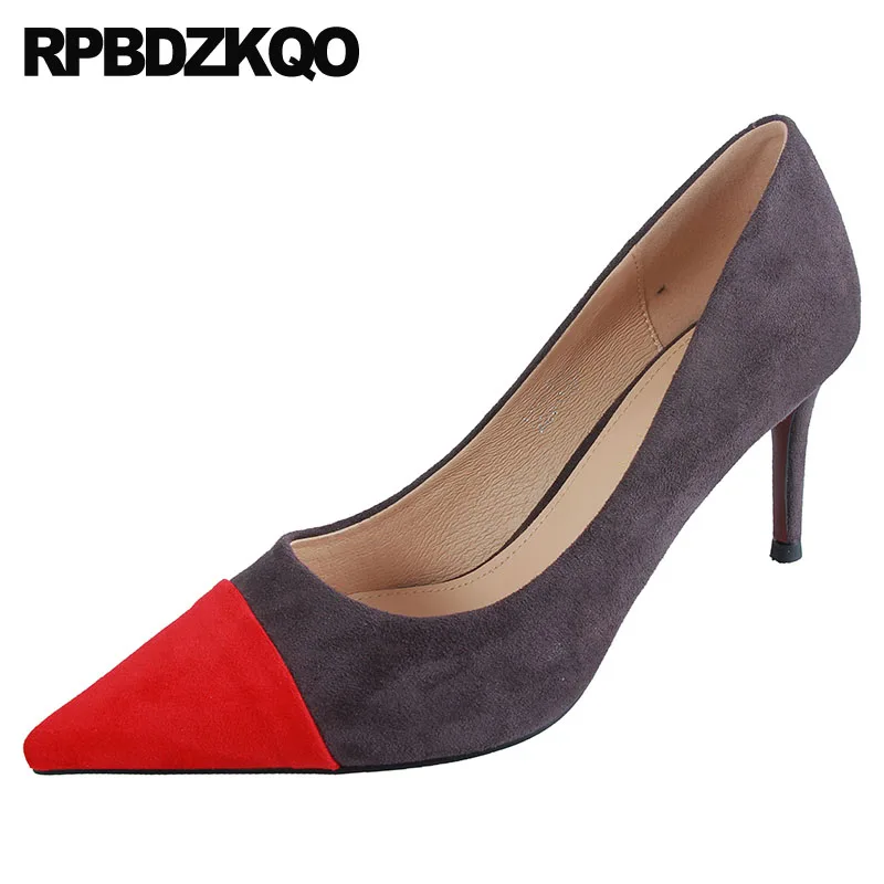 

8cm European Designer Shoes Thin High Heels Women Size 4 34 Pointed Toe Stiletto 2021 Pumps Suede Scarpin Multi Colored Ladies