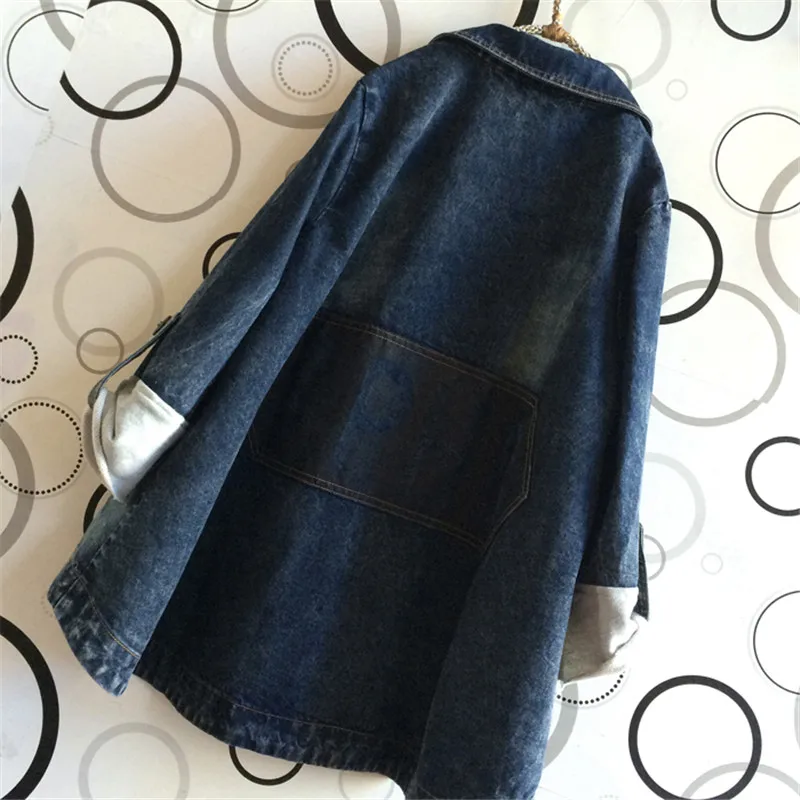 denim blue Весенняя ковбойская куртка, осенняя Женская модная новая двубортная джинсовая куртка большого размера, свободная женская верхняя одежда для отдыха, WIN105 - Цвет: denim blue