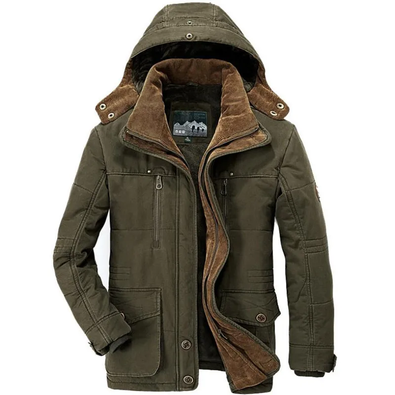 ROHOPO Men Parkas Fill Cotton Fleece Liner Warmly Straight Coat Man Casual Hooded Hat Padded Jacket Male Big Size Military | Мужская