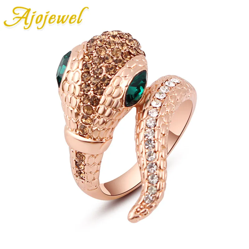 Женское кольцо в виде змеи с зелеными и красными кристаллами|crystal ring|ring colorcameo ring |