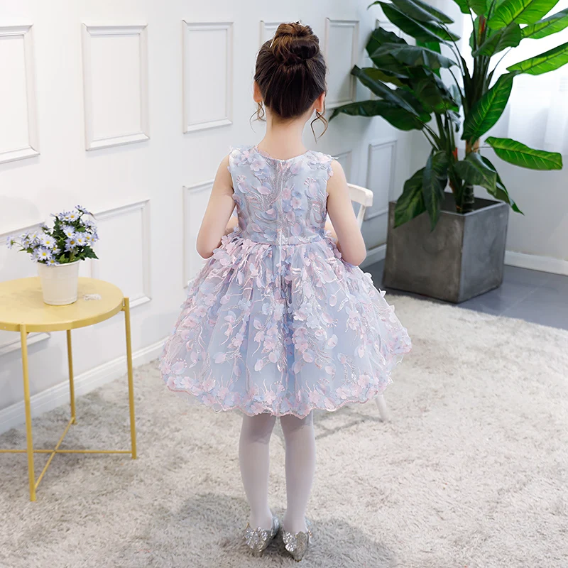 

Embroidery Flower Girl Dresses Floral Ball Gown Kids Pageant Dress for Birthday Costume Sleeveless Princess Prom Dress B170