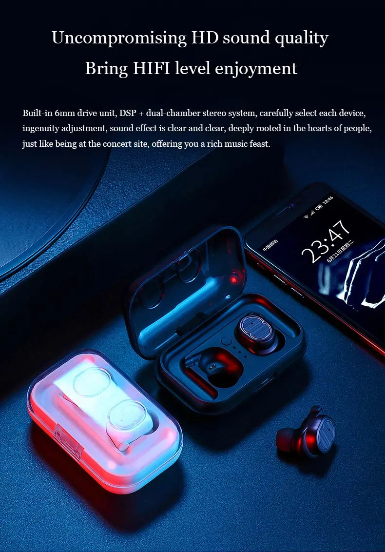 Moloke TWS Bluetooth для Беспроводных Наушников Стерео Наушники Спортивные Ухо Телефон с Микрофоном Портативная Зарядка Box для Xiaomi Huawei Mobile