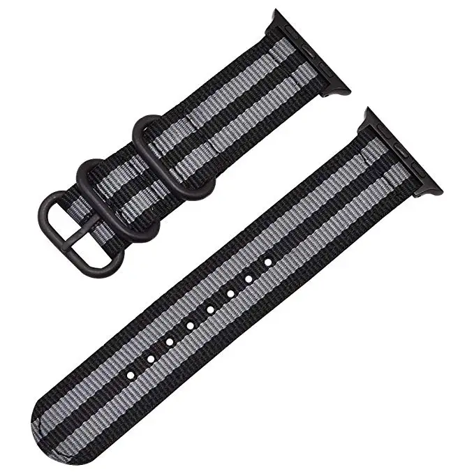 black gray Для Apple Watch, ремешок из нейлоновой ткани 5, 4, 3, ремешки, военные, армейские, зеленые, iWatch, спортивные ремешки, полосы 42 мм, 44 мм, 38 мм, 40 мм - Цвет ремешка: black gray