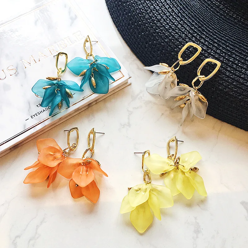 Summer New Fashion Acrylic Petal Flower Tassel Earrings For Women Trendy Ear Accessories Beach Orange Green White Brincos | Украшения и
