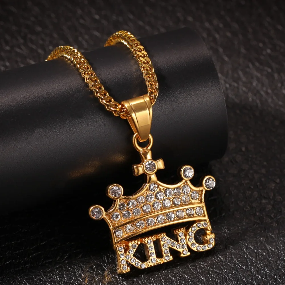 Мужское колье с кулоном корона в стиле хип хоп ожерелье из нержавеющей стали