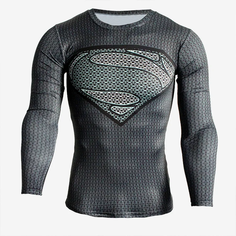 Men's Superhero Trainning Exercise T Shirts Fitness Men Crossfit Gym T-Shirt Long Sleeve Superman MMA Sport Shirt Survetement | Спорт и