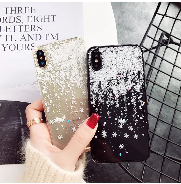 Милый Рождественский чехол со снежинками для телефона iPhone 11 Pro XR XS MAX Блестящий