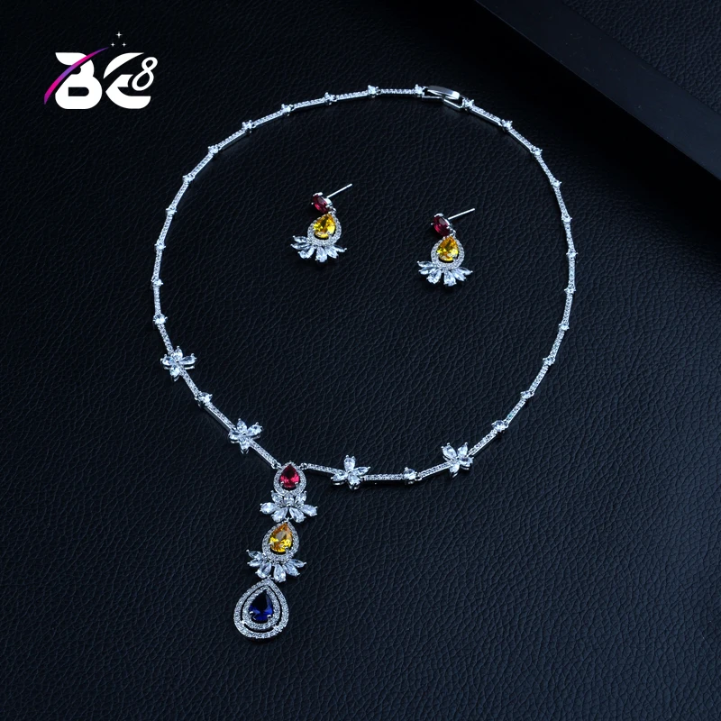 

Be 8 Brand New Fashion Sparkling AAA Cubic Zirconium Jewelry Sets for Women Bridal Multiolor Earring Necklace Set Bijoux S363