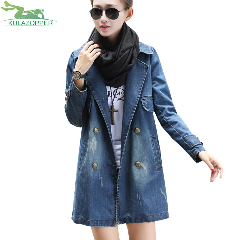 4XL Плюс Размер DenimTrench пальто Para Mulheres 2018 повседневные джинсы с длинным рукавом