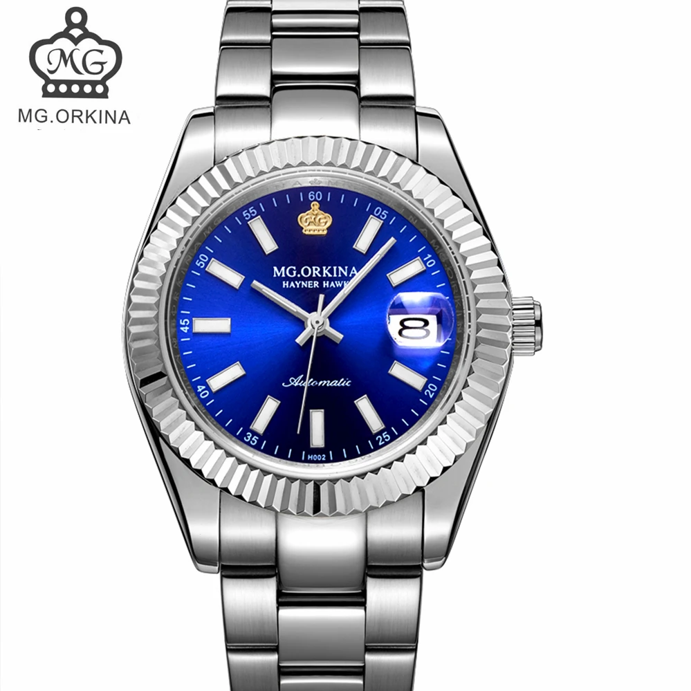 Часы ORKINA мужские автоматические механические с синим циферблатом|wristwatch