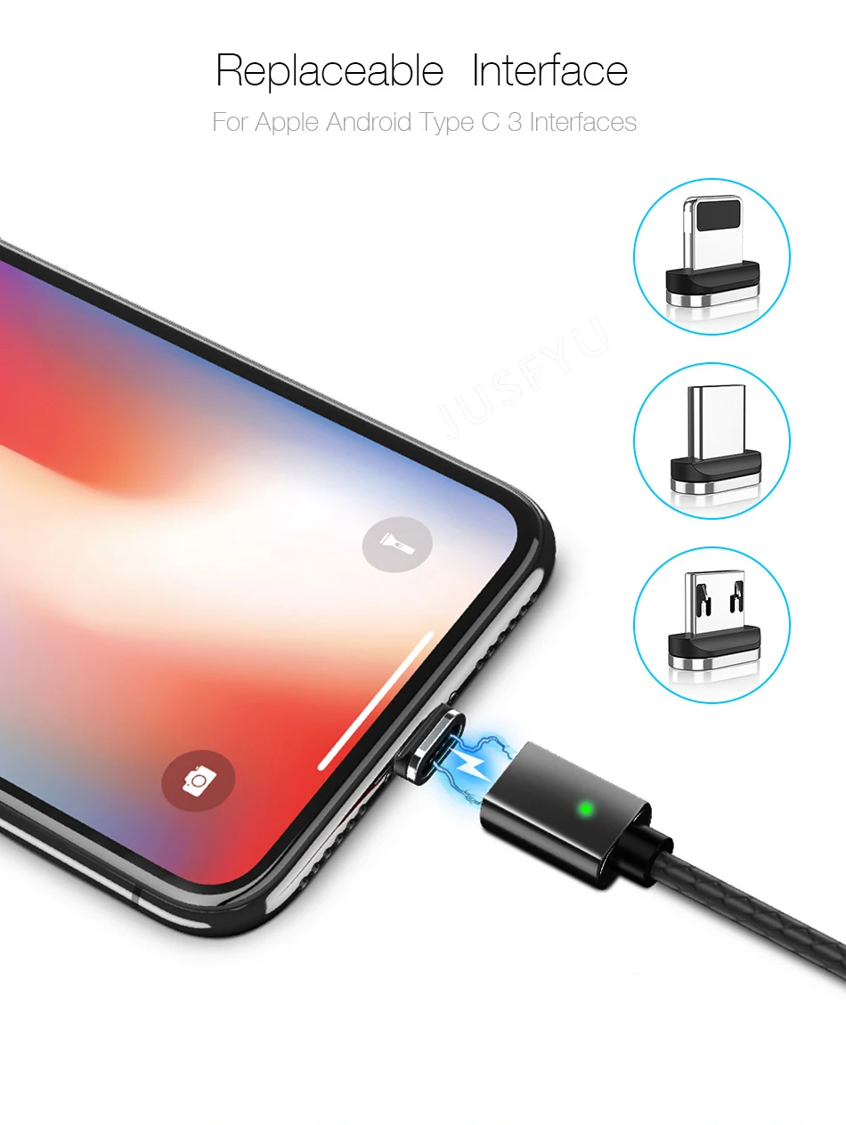Магнитный кабель из искусственной кожи 3 А, кабель Micro usb type-C, 1 м, для быстрой зарядки, USB C, магнитное зарядное устройство для iPhone, samsung, Xiaomi, Кабо