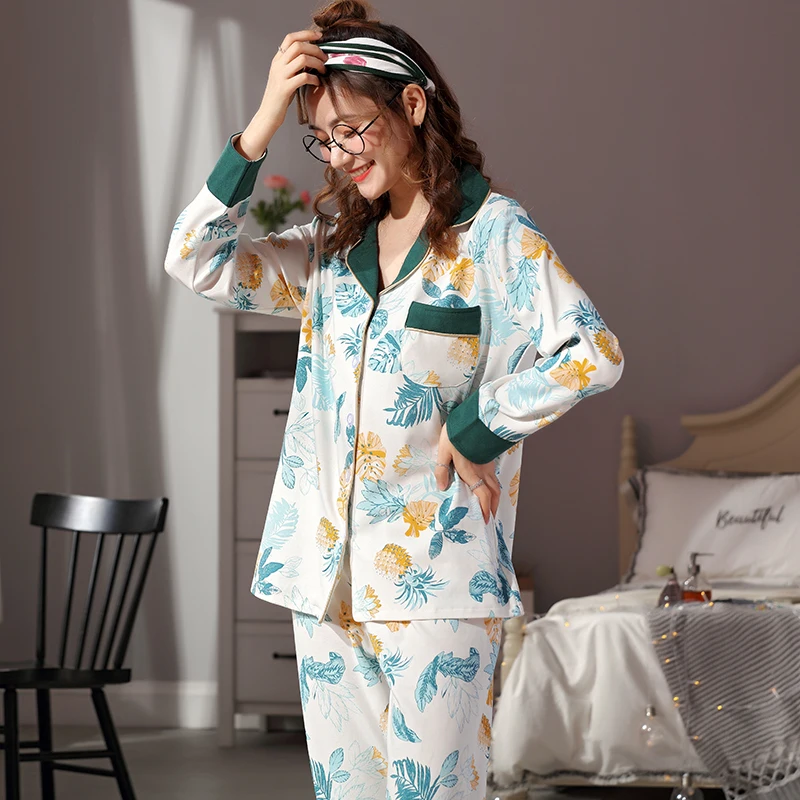 Women 100% Cotton Pajamas 2 Pieces Lounge Sleepwear Bedgown for Ladies Nightgown Home Clothes PJ 100 Cotton Leisure Wear Pajamas