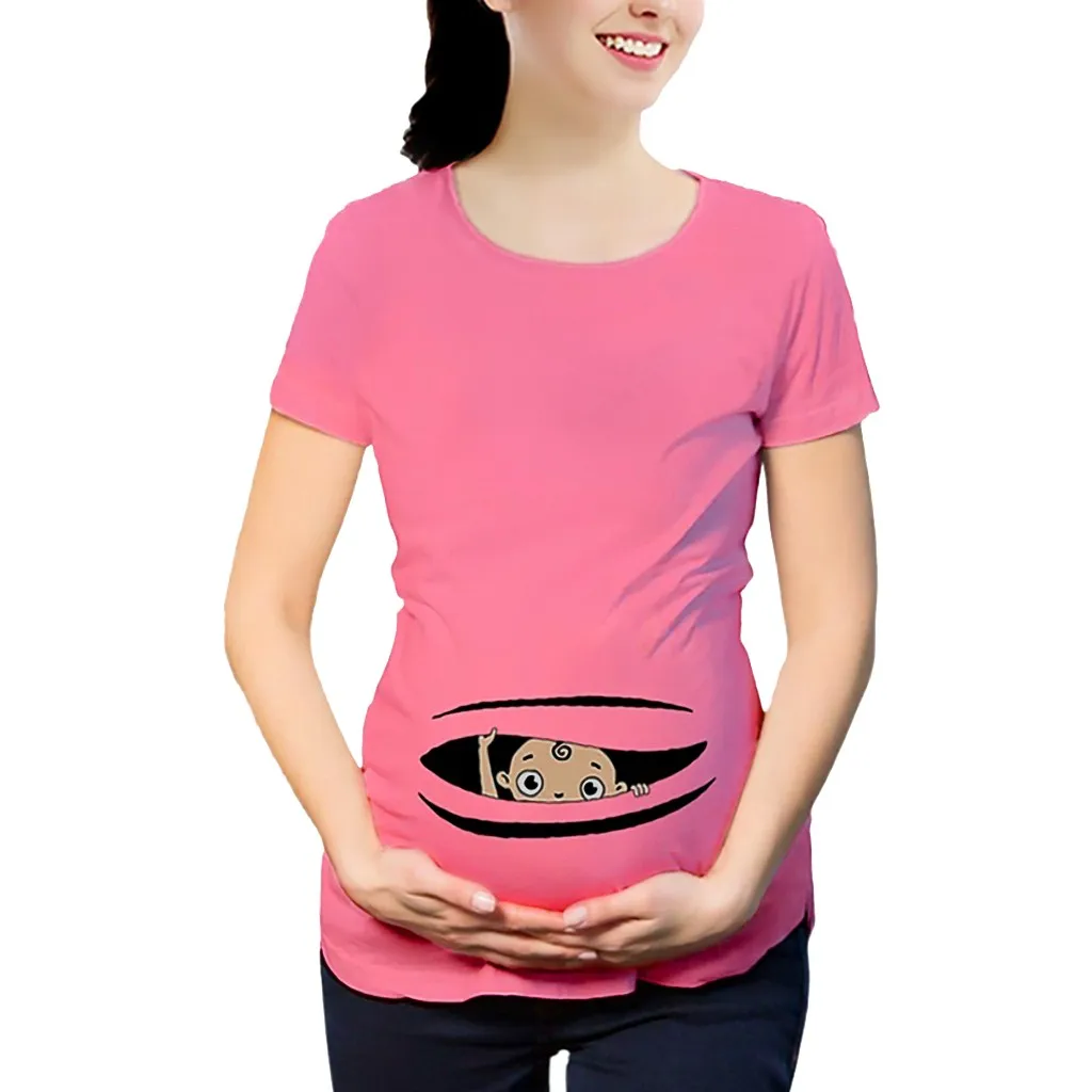 Женская блузка для беременных, Повседневная рубашка с коротким рукавом и милым принтом, топы для беременных, блузки с рисунком, vetement femme EUB#1@ 15