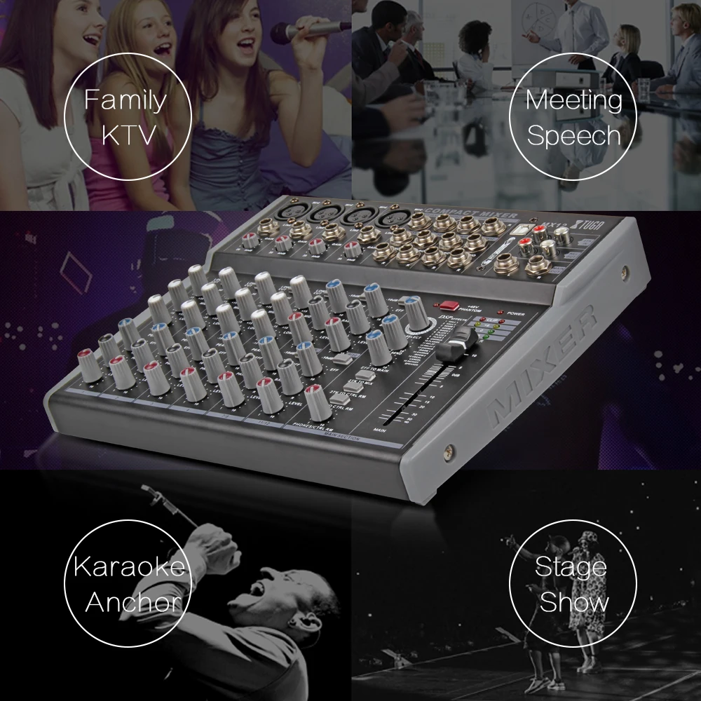 XTUGA MX12 каналы 3 полосный EQ аудио музыкальный микшер микшерная консоль с USB XLR