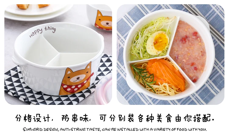 Японский Kawaii Мультфильм Керамика Коробки для обедов круглый Procelain Bento LunchBox чаша Портативный Еда контейнер посуда Set-ZX0534