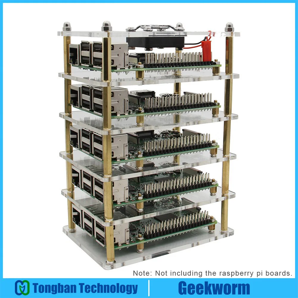 Кластерный чехол Raspberry Pi с комплектом вентиляторов многослойный акриловый