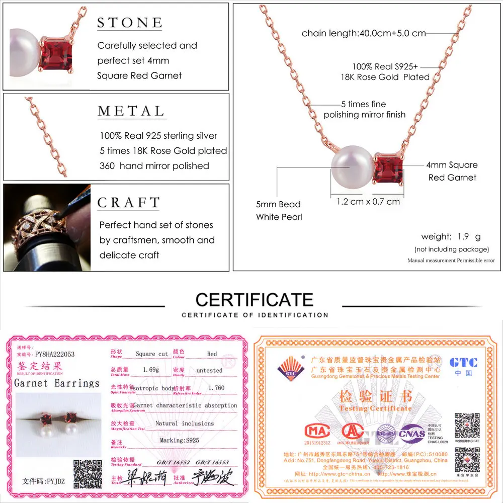 LAMOON Simple 100% Natural Red Garnet Freshwater Pearl 925 Sterling Silver Chain Pendant Necklace S925 LMNI054 | Украшения и
