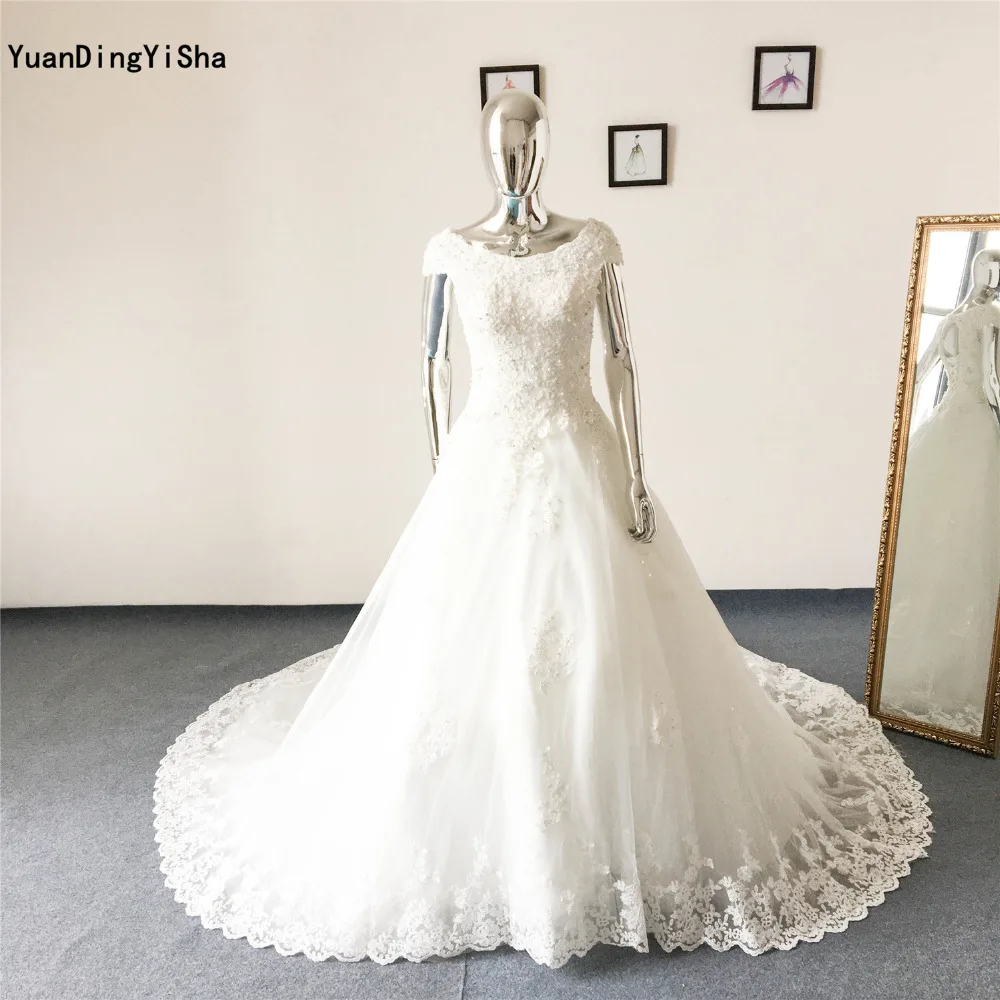 Реальные фотографии Кружево Кристалл суд Поезд свадебное платье 2017 Scalloped