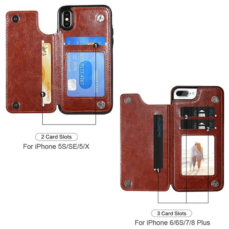 Retro Leather Flip Phone Case For iPhone XR XS Max 7 8 Multi Card Holder Stand Cover X 6 6s 5 5s Wholesale |