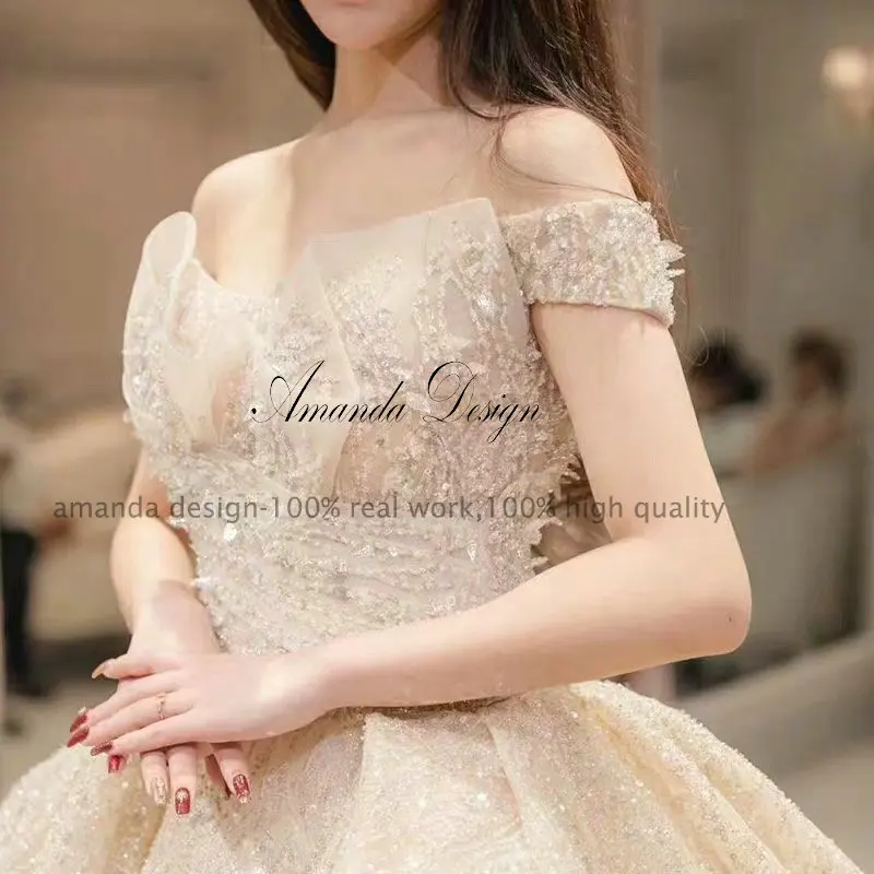 Роскошное Свадебное платье Аманды с открытыми плечами и блестящими