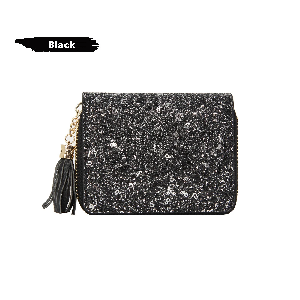 

BONAMIE Luxury Glitter Sequin Wallet Women Wallet Purses Genuine Leather High Capacity Short Wallet Card Holder Coin Purse NEW