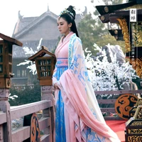 pink blue print diao chan hanfu costume tv play chinese hero zhao zilong of three kingdoms period drama costume hanfu for women