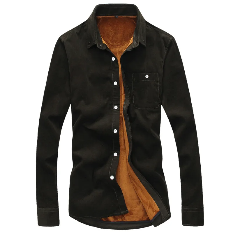 

Winter Men's Plus Size 5xl Corduroy Velvet Warm Shirt Long-sleeved Male Cotton Thick Army Green Vintage Flannel Casual Shirt