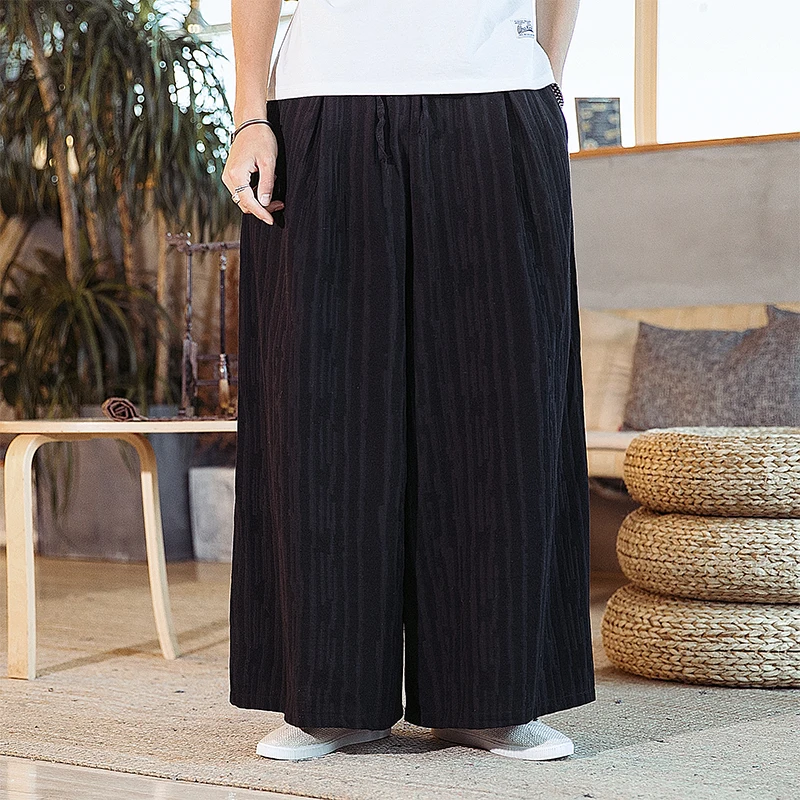 Мужские черные и красные широкие повседневные льняные брюки кимоно юбка мужские