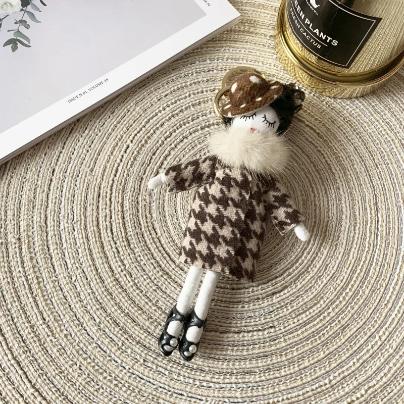 customerized mink fur lady girl key chain creative person shape handbag pendant mobile phone fur doll decor DIY ornament