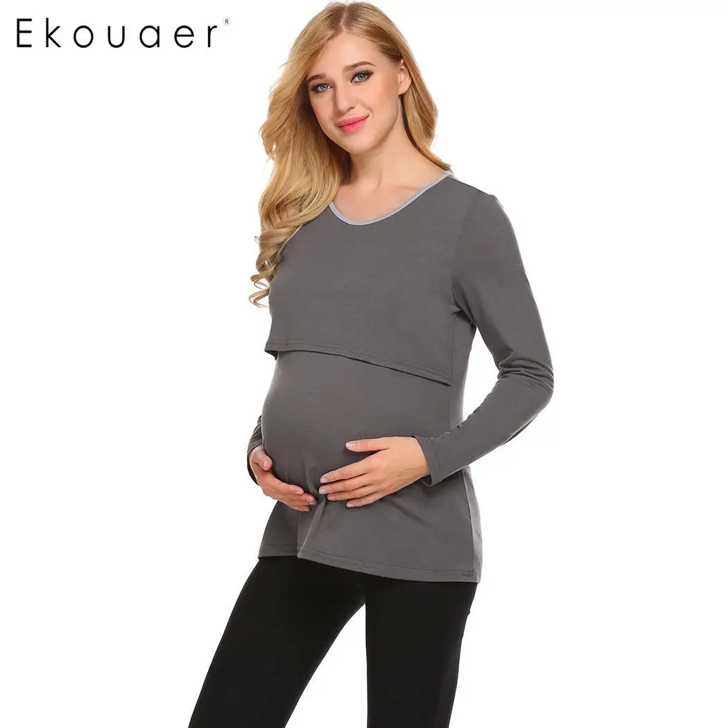 Женская одежда для сна Ekouaer футболки с круглым вырезом и длинными рукавами