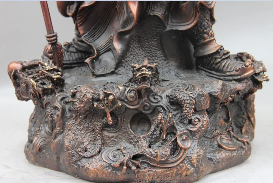 21 &quotКитайская бронзовая Медь девять Дракон Гуань Гонг Ю Бог 5 флаг держать меч