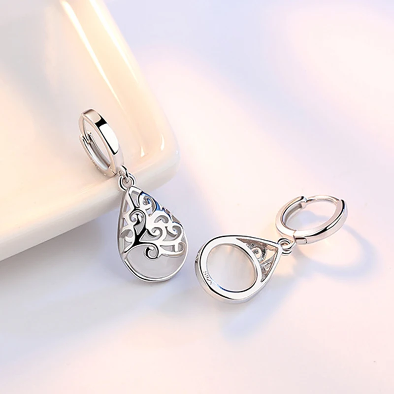 Изысканные серьги в форме капли воды, модные 925 пробы, серебряные, белые/розовые, лунные серьги с камнями-опалами для женщин, женские ювелирные изделия, подарок