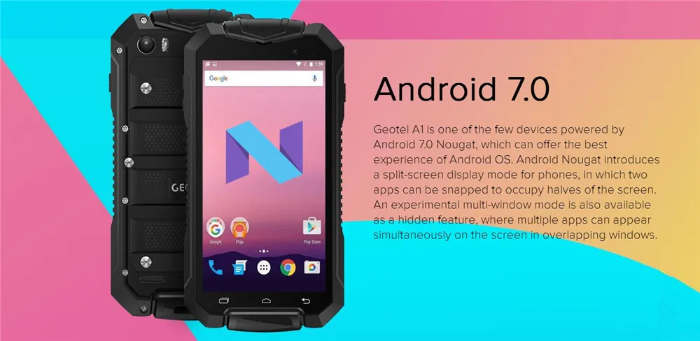 Geotel A1 Tri-proof смартфон 3g телефон 4,5 дюймов MTK6580M четырехъядерный Android 7,0 1 Гб+ 8 Гб 3400 мАч батарея IP67 водонепроницаемый мобильный телефон
