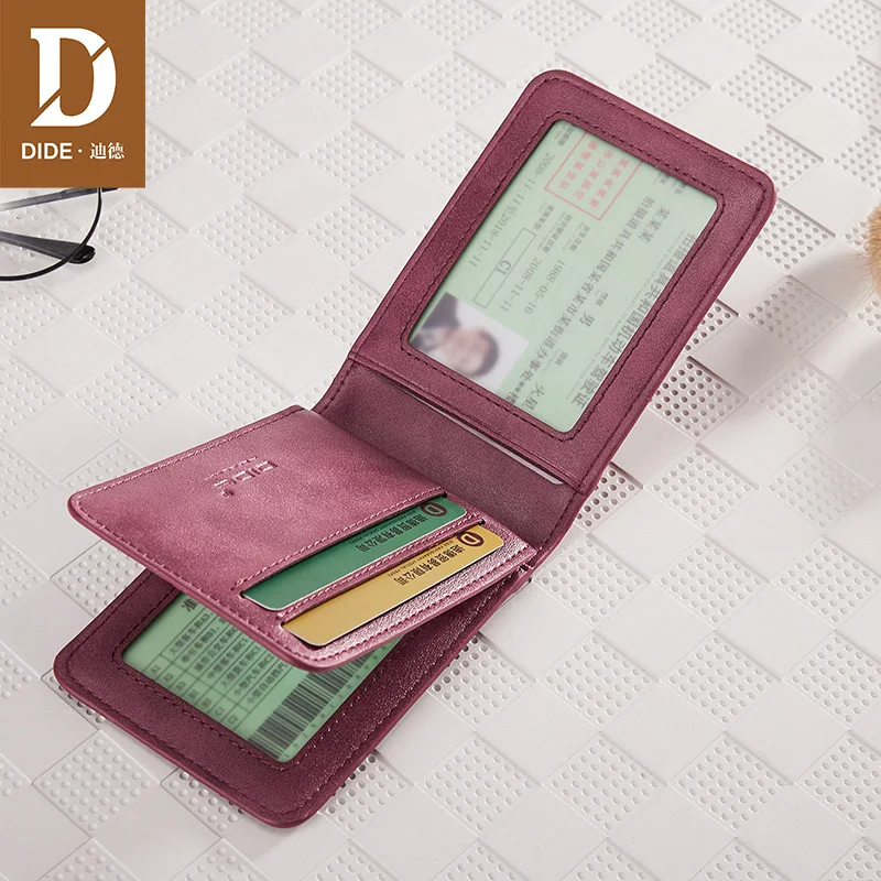 

DIDE 2020 Fashion Card Holder Genuine Leather Wallet Women Credit Card Holder Purple Female Mini ID Driver's license Wallet