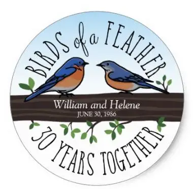

1.5inch 30th Wedding Anniversary, Bluebirds of a Feather Classic Round Sticker