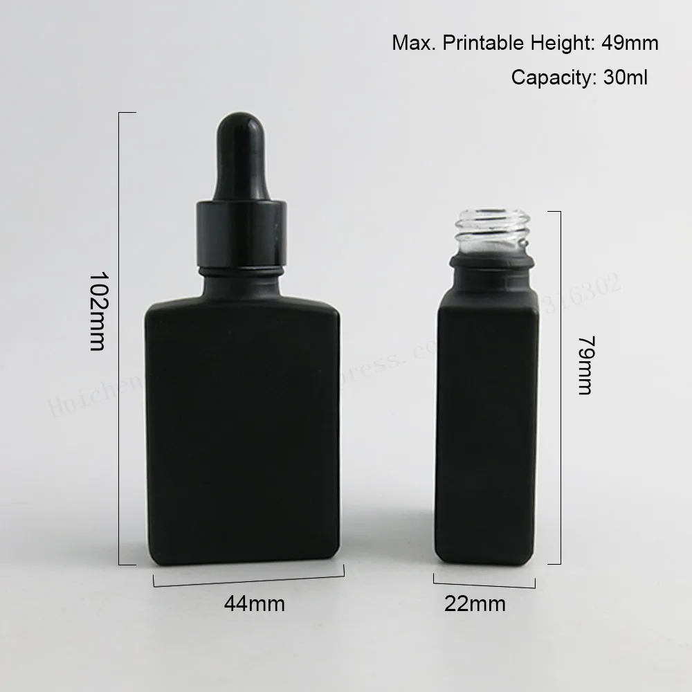 12 x 30ml Empty Frost Black Square Flat Glass Bottles With Aluminum Dropper 1oz Container for E liquid | Красота и здоровье
