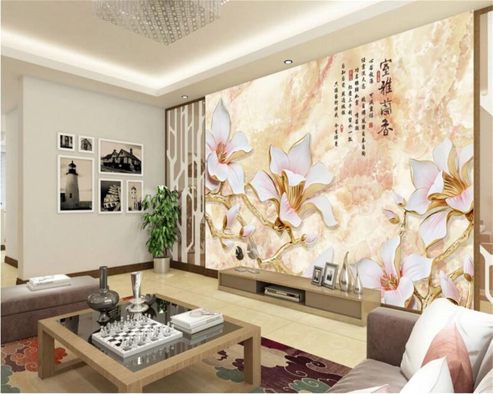 3d обои Beibehang белая резьба по цвету магнолии Высококачественная комната Lan Xiang фон