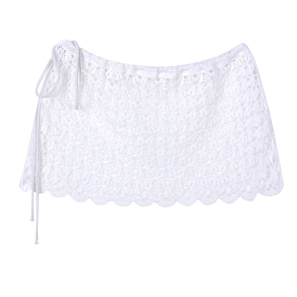 Женская ажурная пляжная юбка с высокой талией модная пикантная белая кружевная