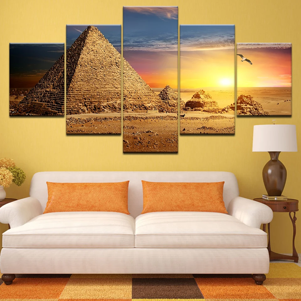 Холст Картины Wall Art Home Decor 5 шт. Египет Пирамида Статуя пустыня современный HD