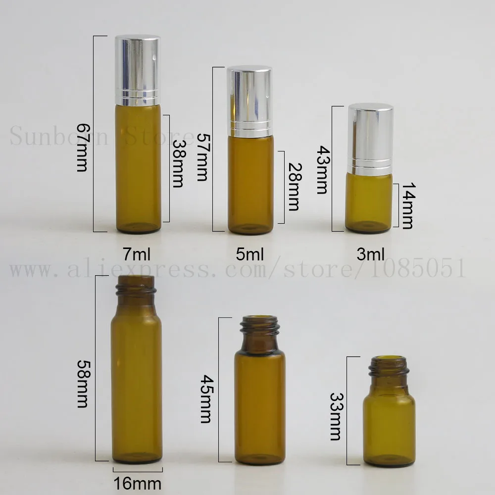 

Amber Refillable Roll on Glass Bottles for Essential Oils Roller Perfume Mini Roller Bottle 3ml 5ml 7ml 500pcs