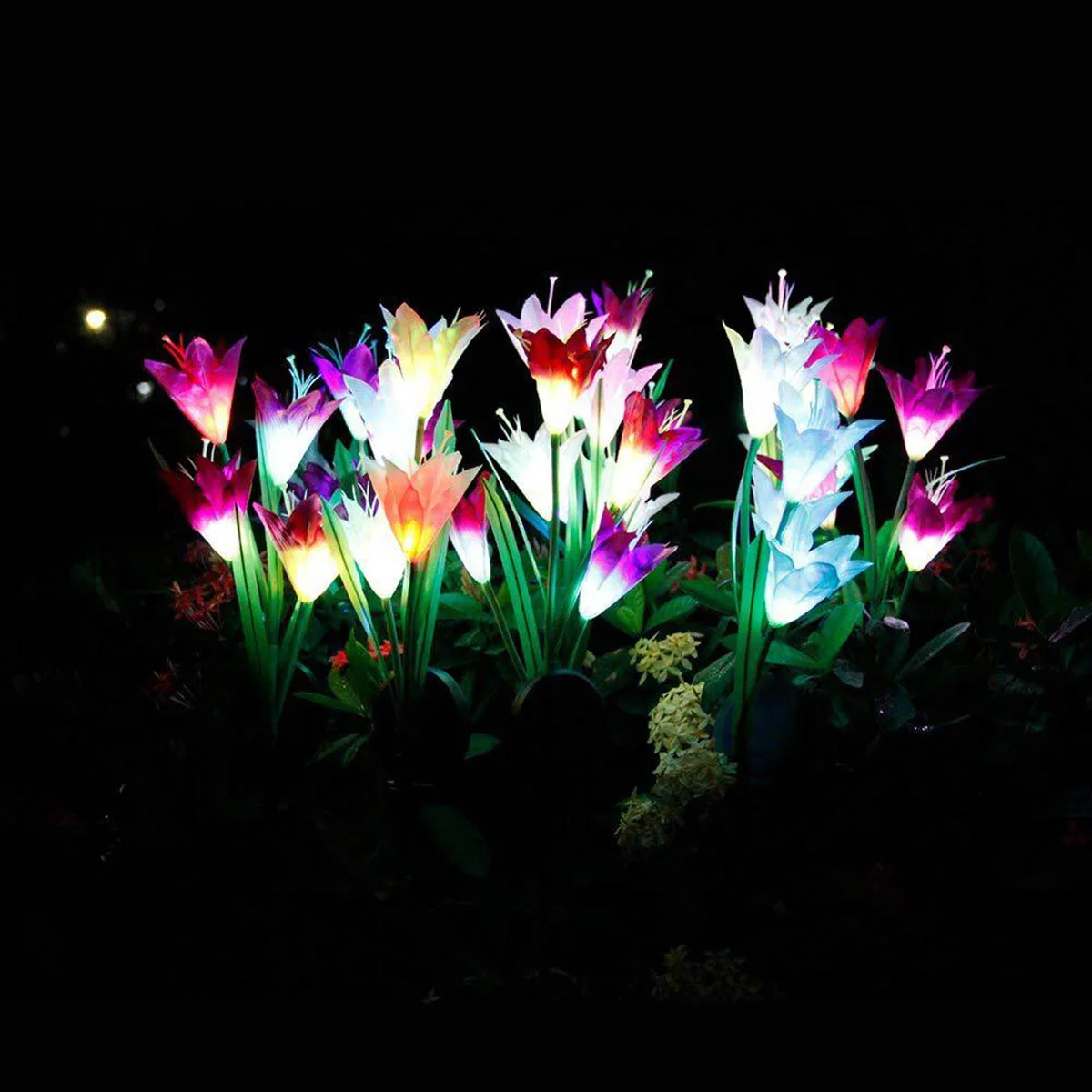 

Garden Solar Lights Color Changing LED Solar Stake Lights with 12 Lily Flower for Patio Backyard 3-pack